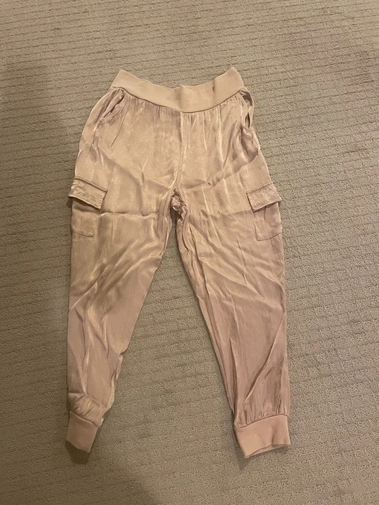 Boston Proper Satin Cargo Joggers in Light Taupe - Picture 1 of 3
